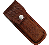Image of Sheath Leather Folding Knife Belt Sheath, Dark brown embossed basketweave