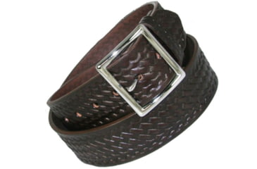 Image of Boston Leather 1.75 Brown Garrison Belt With Stitched Edge, Basketweave, 36, Brown, 6505ST-BRN-3-36