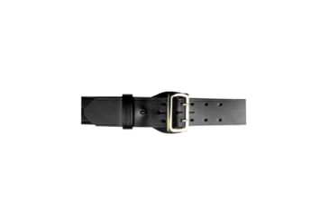 Image of Boston Leather Sam Browne 2.25in Fully Lined Duty Belt w/ Chrome &amp; Brass Buckle, Basketweave, Black, Brass Buckle, Size 38, 6501-3-58-GLD