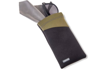 Image of Carson Eyeglass Pouch w/Built-in Microfiber Cloth, Black/Olive, 6.7x7.6in, EC-10BKOL