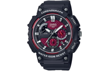 Image of Casio Outdoor Analog Watch w/Chronograph, Date Window, Luminous Hands, WR to 100M w/Red Face - Mens, Black, One Size, MCW-200H-4AV