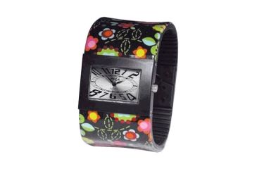 Image of Dakota Watches Fashion Cuff, Silver Dial, Black Flower Cuff 2930-3