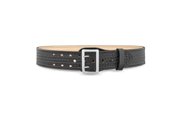 Image of 2-1/4&quot; Basketweave Leather Sam Brown 2 Row Stitch Duty Belt with Solid Brass Nickel Buckle