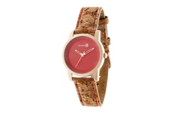 Image of Canopies Wood Watch,33mm,Red Dial,Khaki/Tan Leather Band