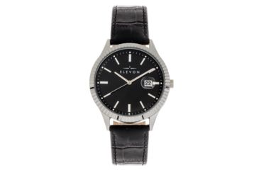 Image of Elevon Concorde Leather-Band Watch w/ Date, Silver/Black, One Size, ELE115-2