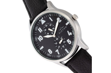 Image of Elevon Turbine Leather-Band Watch, Silver/Black, One Size, ELE116-2