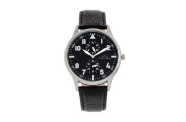 Image of Elevon Turbine Leather-Band Watch, Silver/Black, One Size, ELE116-2