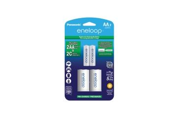 Image of Eneloop Rechargeable AA 1.2V 2000mAh NiMh Batteries with C-cell Spacers - 2pk, White, K-KJS2MCA2BA