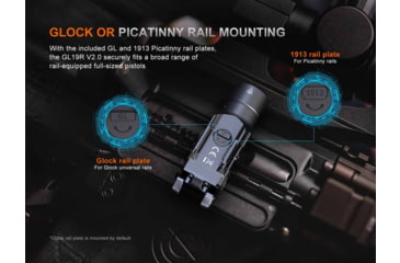 Image of Fenix GL19R V2, Weapon Light, 1,200 Lumens, 3.7 Long, Fits GLOCK and 1913 Rails, Includes Rechargeable 18350 Battery and USB Type-C Charging Cable