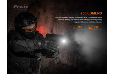 Image of Fenix GL22, Weapon Light, White LED with Red Laser, 750 Lumens, 2.64 Long, Fits GLOCK and 1913 Rails, Includes Rechargeable 16340 Battery and USB Type-C Charging Cable