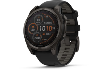 Image of Garmin fenix 8 Sapphire Solar Edition 47mm GPS Watch, Carbon Gray DLC Titanium with Black/Pebble Gray Silicone, 010-02906-10