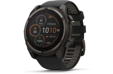 Image of Garmin fenix 8 Sapphire Solar Edition 51mm GPS Watch, Carbon Gray DLC Titanium with Black/Pebble Gray Silicone, 010-02907-10