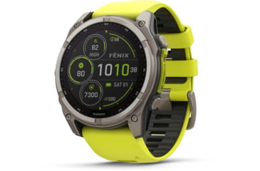 Image of Garmin fenix 8 Sapphire Solar Edition 51mm GPS Watch, Titanium with Amp Yellow/Graphite Silicone, 010-02907-20
