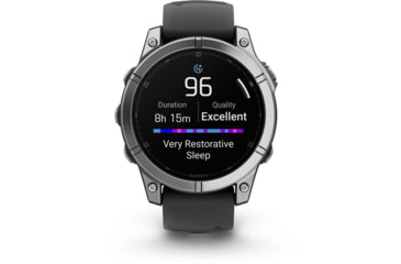 Image of Garmin fenix E AMOLED 47mm GPS Watch, Stainless Steel with Black Silicone Band, 010-03025-02