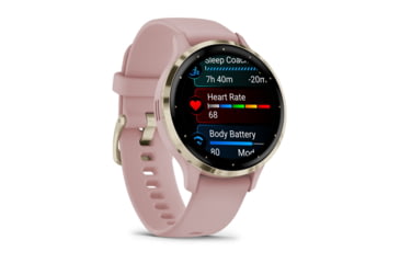 Image of Garmin Venu 3S Watch, Soft Gold Stainless Steel Bezel w/ Dust Rose Case and Silicone Band, 010-02785-03