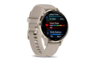 Image of Garmin Venu 3S Watch, Soft Gold Stainless Steel Bezel w/ French Gray Case and Silicone Band, 010-02785-02