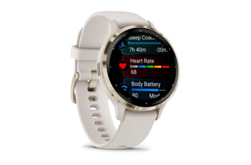 Image of Garmin Venu 3S Watch, Soft Gold Stainless Steel Bezel w/ Ivory Case and Silicone Band, 010-02785-04