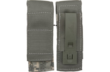 Image of Gerber Folding Knife Sheath, Will Fit Most Folding Knife Up To 4 3/4in Closed, Green/ Acu Camo Nylon Construction, Velcro Closure, Back Features One Malice Clip, Includes Allen Wrench, G109681T