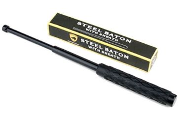 Image of Guard Dog Security 16in Steel Baton w/ Rubber Grip Handle, Nylon Sheath w/ Ring, 2-Part Box, Black BT-GD16BK