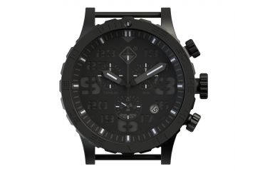 Image of Hazard 4 Heavy Water Diver, 50mm Titanium Chrono tiBracelet Watch with Tritium, Black Dial, Charcoal Texts, Blue/Red Tritium, HWD-TIPV-CH-KC-BBRB