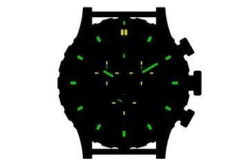 Image of Hazard 4 Heavy Water Diver, 50mm Titanium Chrono tiBracelet Watch with Tritium, Black Dial, Earth Texts, Green/Yellow Tritium, HWD-TIPV-CH-B-KE-GGYG