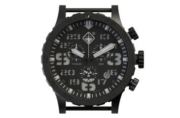 Image of Hazard 4 Heavy Water Diver, 50mm Titanium Chrono tiBracelet Watch with Tritium, Black Dial, White Texts, Blue/Red Tritium, HWD-TIPV-CH-B-KW-BBRB