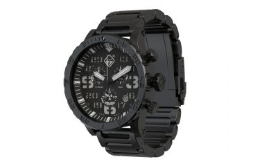 Image of Hazard 4 Heavy Water Diver, 50mm Titanium Chrono tiBracelet Watch with Tritium, Black Dial, White Texts, Blue/Red Tritium, HWD-TIPV-CH-B-KW-BBRB