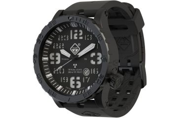Image of Hazard 4 Heavy Water Diver, 50mm Titanium Watch Bracelet with Tritium, Black Dial, White Texts, Blue/Red Tritium, HWD-TIPV-B-KW-BBRB