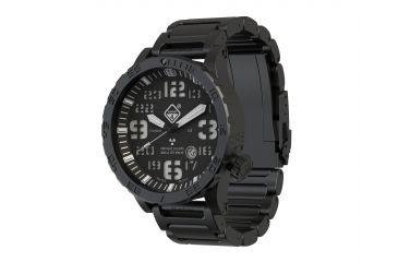 Image of Hazard 4 Heavy Water Diver, 50mm Titanium Watch Bracelet with Tritium, Black Dial, White Texts, Blue/Red Tritium, HWD-TIPV-B-KW-BBRB