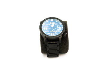 Image of Hazard 4 Heavy Water Diver, 50mm Titanium Watch Bracelet with Tritium, Black Dial, White Texts, Blue/Red Tritium, HWD-TIPV-B-KW-GGYG