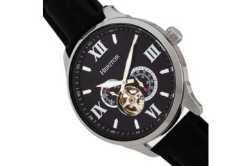 Image of Heritor Automatic Harding Semi-Skeleton Leather-Band Watch, Silver/Black, One Size, HERHR9002