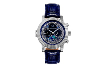 Image of Heritor Automatic Legacy Leather-Band Watch w/Day/Date, Silver/Blue - Mens, HERHR9702