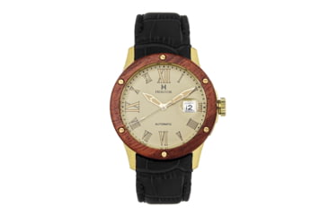 Image of Heritor Automatic Wooden Bezel Leather Band Watch /Date , Cream/Black, HERHS1602, Cream/Black, One Size, HERHS1602