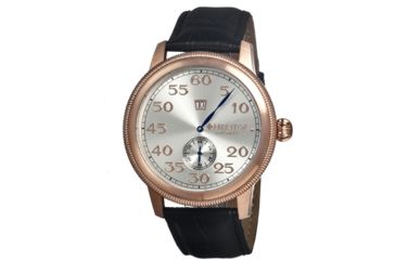Image of Heritor Bohr Mens Watch, Black Leather Band, Rose Gold Bezel, Silver Analog Dial, Blue Hand HERHR1003