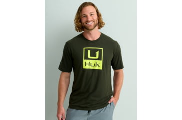 Image of HUK Performance Fishing Stacked Logo Tee - Mens, Cypress Landing, Medium, H1000427-377-M