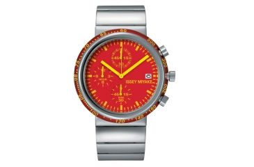 Image of Issey Miyake SILAq003 Trapezoid Mens Watch - Silver Metal Band, Red Case