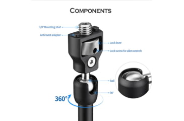Image of Leofoto AM-3 Kit Versa Magic Arm w/ Anti-Twist Adapter, 3/8th Mounting Screws, Black, AM-3-KIT