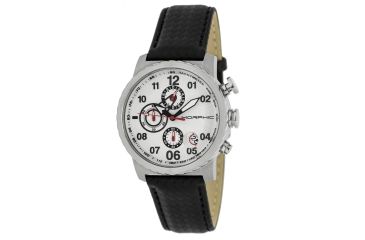 Image of Mens M38 Series Watch,43mm,Silver Analog Dial,Silver Bezel,Black Leather Band