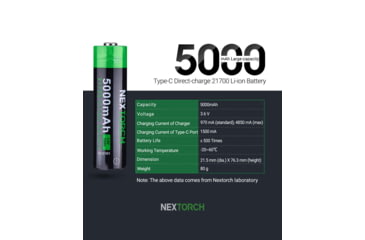 Image of Nextorch 21700 USB-C Direct Recharge Battery, Black, BW20045
