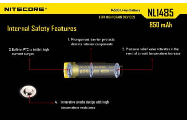 Image of Nitecore NL1485 850mAh 14500 Rechargeable Battery, Yellow, 6952506492398