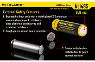 Image of Nitecore NL1485 850mAh 14500 Rechargeable Battery, Yellow, 6952506492398