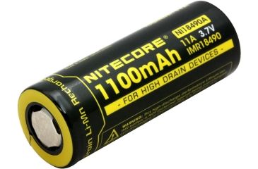 Image of Nitecore NL18490A IMR 18490 1100mAh 3.7V Protected High-Drain 11A Lithium Manganese (LiMn2O4) Flat Top Battery, Boxed, Black NITECORE-NL18490A-FLAT