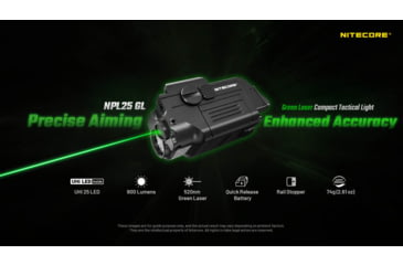 Image of Nitecore NPL25 GL 900 Lumens LED Weapon Light w/Green Laser Sight, Lithium Ion, Black, NPL25 GL