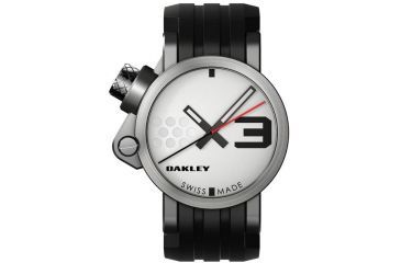 Image of Oakley Transfer Case Quartz Watch, White  Dial and Black Rubber Strap w/ Honed Case 10-030