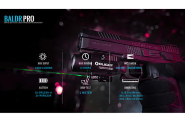 Image of Olight Baldr Pro w/ Green Laser Sight LED Flashlight, Cool White, 1350 Lumens, Black, FL-OL-BALDRPRO-BK