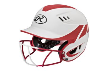 Image of Rawlings Velo Senior 2-Tone Home Softball Helmet w/Mask, Red 1007761