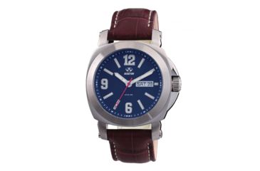 Image of REACTOR Fermi Men's Watch, Burgundy Leather Strap, Matte Navy Dial, Medium 48303