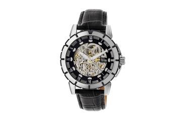 Image of Reign Philippe Automatic Skeleton Dial Leather-Band Watch, Black REIRN4604