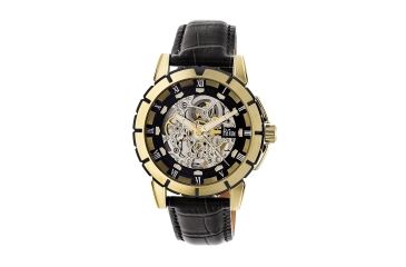 Image of Reign Philippe Automatic Skeleton Dial Leather-Band Watch, Black REIRN4605