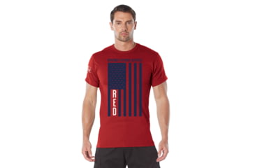 Image of Rothco Remember Everyone Deployed T-Shirt w/ Solid Blue Flag - Men's, Red, Small, 11830-S